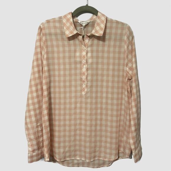 NWT Always and Forever Dusty Pink Gingham Half Button Up Popover Top Size Medium - Picture 1 of 8